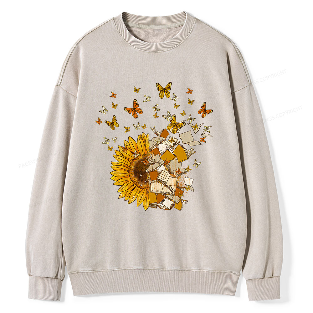 Pagewings Sunflower And Book Harmony Unisex Washed Sweatshirt