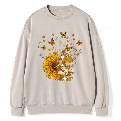Pagewings Sunflower And Book Harmony Unisex Washed Sweatshirt