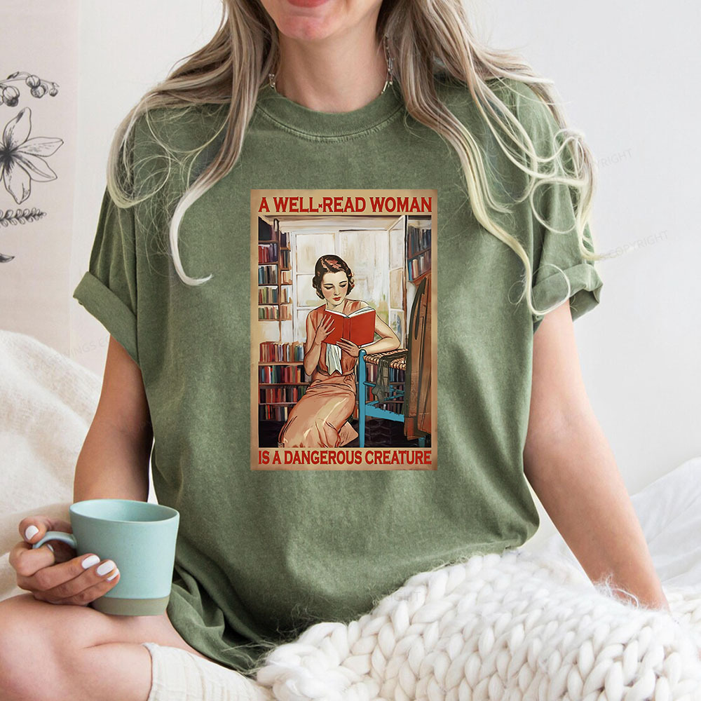 Pagewings Well-Read Woman Is A Dangerous Creature Unisex Washed T-shirt