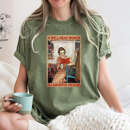 Pagewings Well-Read Woman Is A Dangerous Creature Unisex Washed T-shirt