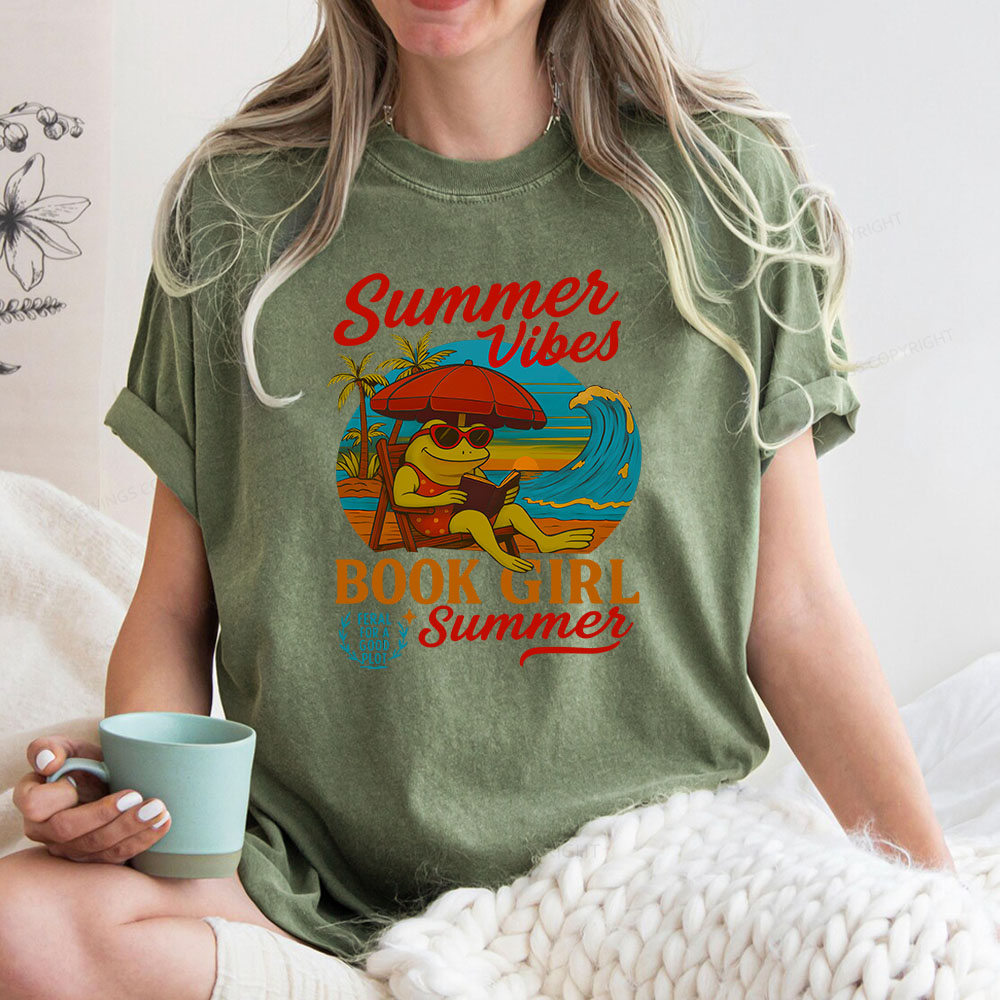 Pagewings Book Girl Summer Feral Raccoon Unisex Washed T-shirt