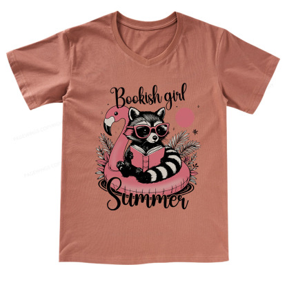 Pagewings Feral Bookish Girl Summer V-neck T-shirt