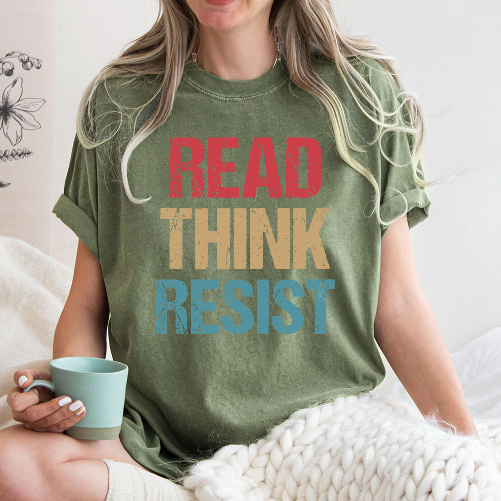 Pagewings Read Think Resist Unisex Washed T-shirt