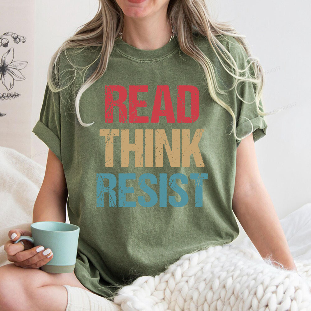 Pagewings Read Think Resist Unisex Washed T-shirt