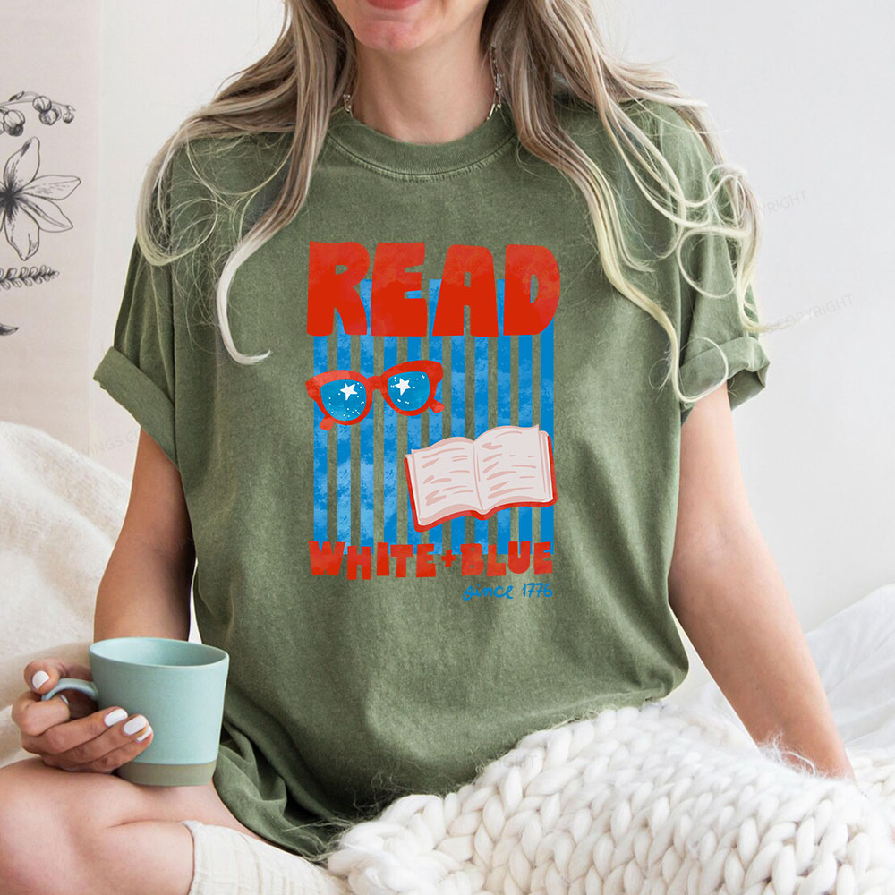 Pagewings Read White Blue Fourth Of July Book Unisex Washed T-shirt