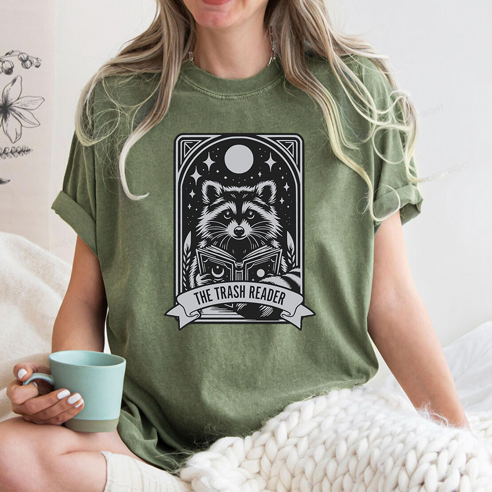 Pagewings The Trash Reader Raccoon Unisex Washed T-shirt