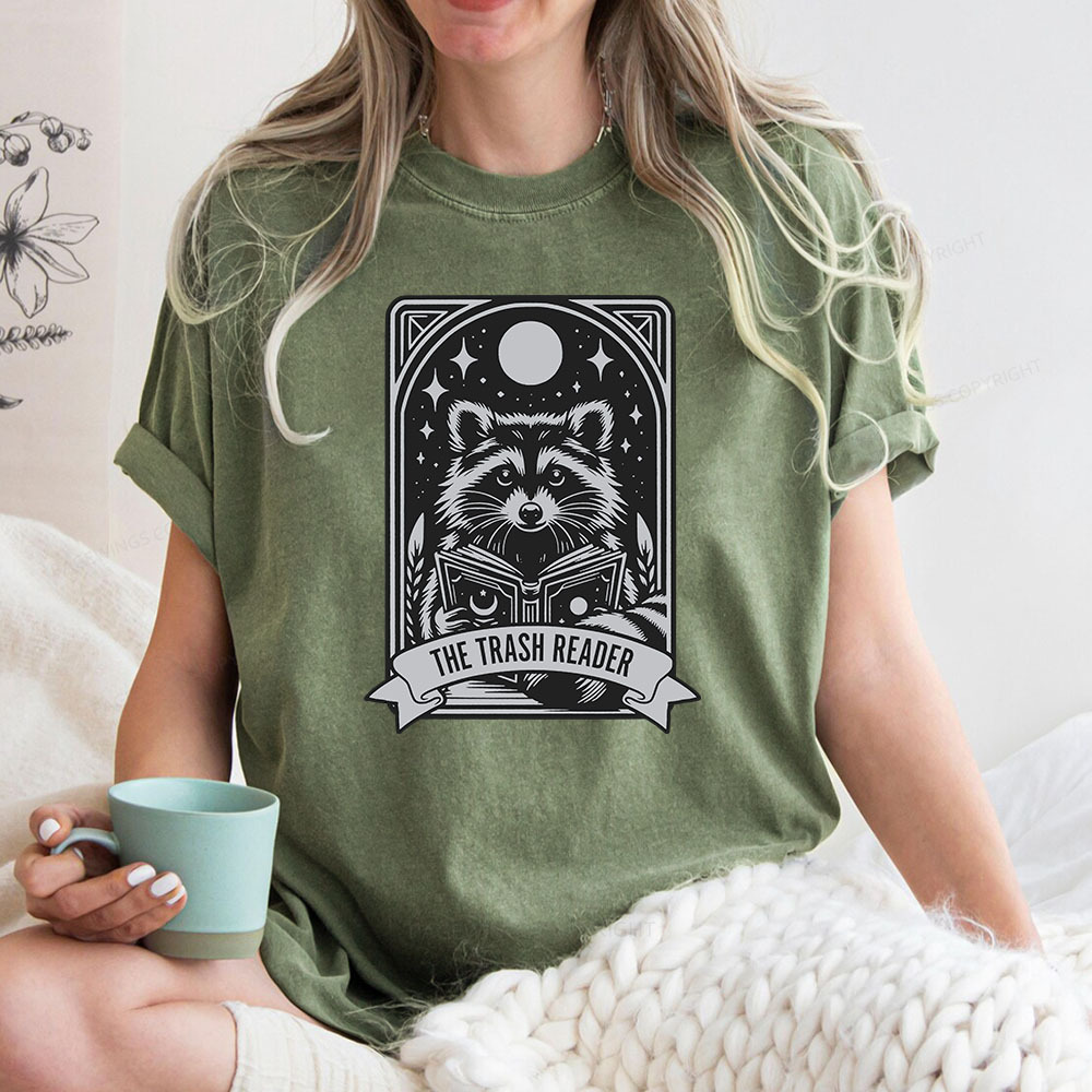 Pagewings The Trash Reader Raccoon Unisex Washed T-shirt