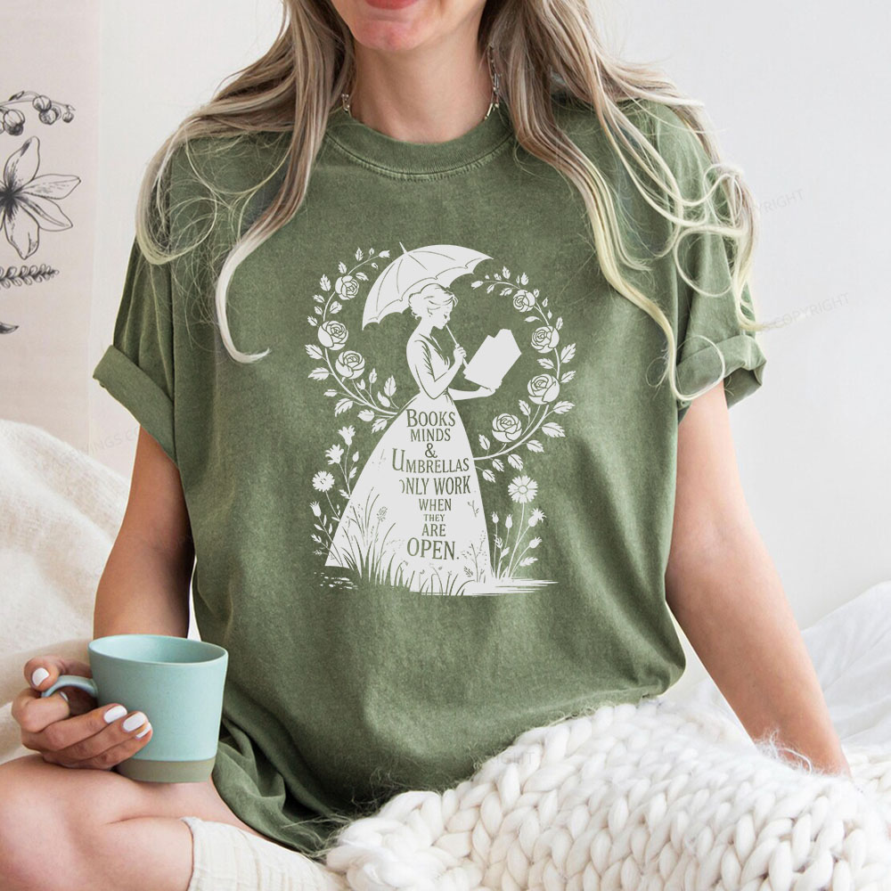 Pagewings Books Minds Umbrellas Quote Unisex Washed T-shirt