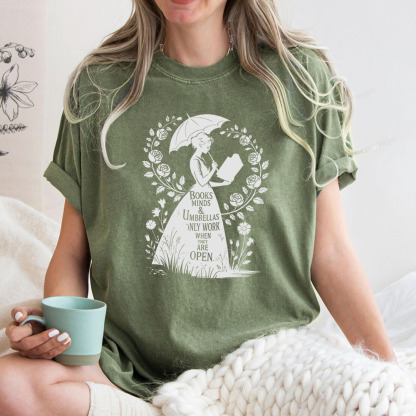 Pagewings Books Minds Umbrellas Quote Unisex Washed T-shirt