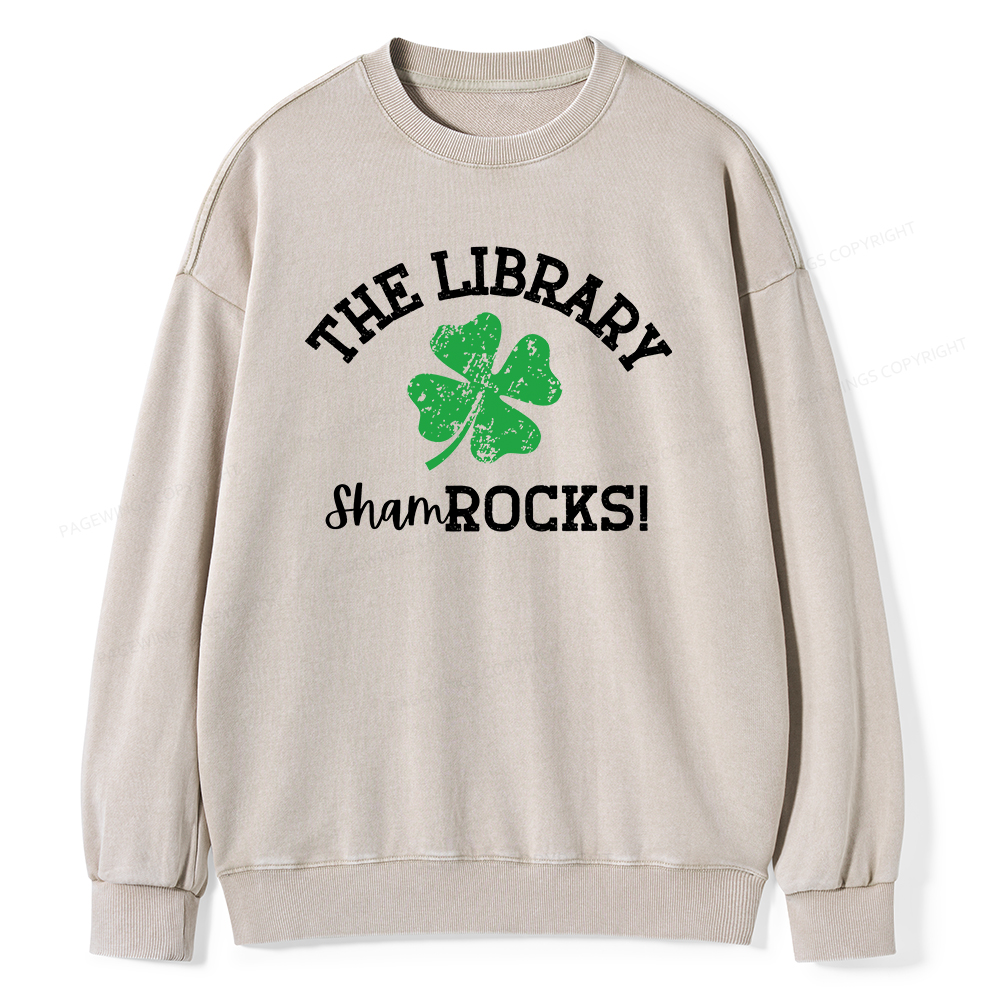 Pagewin Librarian Gift, Shamrock Shirt Unisex Washed Sweatshirt