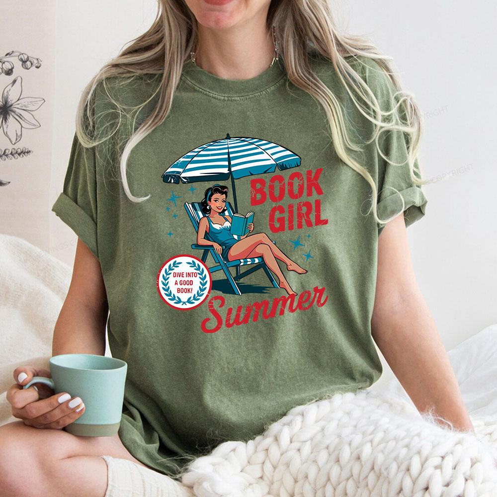 Pagewings Book Girl Summer Bookish Unisex Washed T-shirt