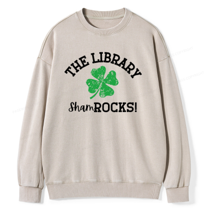 Pagewin Librarian Gift, Shamrock Shirt Unisex Washed Sweatshirt