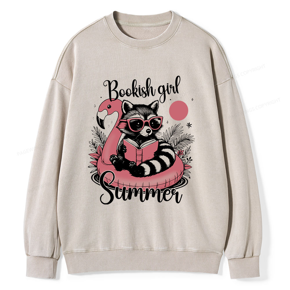 Pagewings Feral Bookish Girl Summer Unisex Washed Sweatshirt
