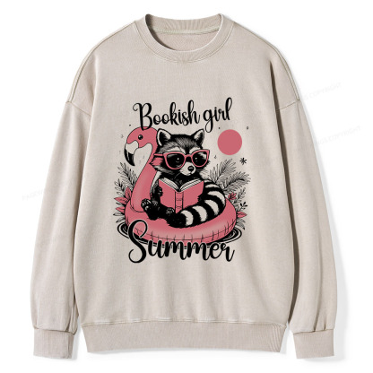 Pagewings Feral Bookish Girl Summer Unisex Washed Sweatshirt