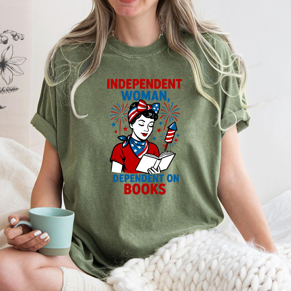 Pagewings Independent Woman, Dependent On Books Unisex Washed T-shirt