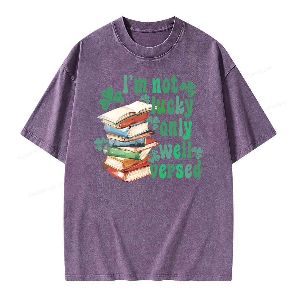 Pagewing St Patty Day Trendy Retro Book Shamrock Shirt Unisex Washed T-shirt