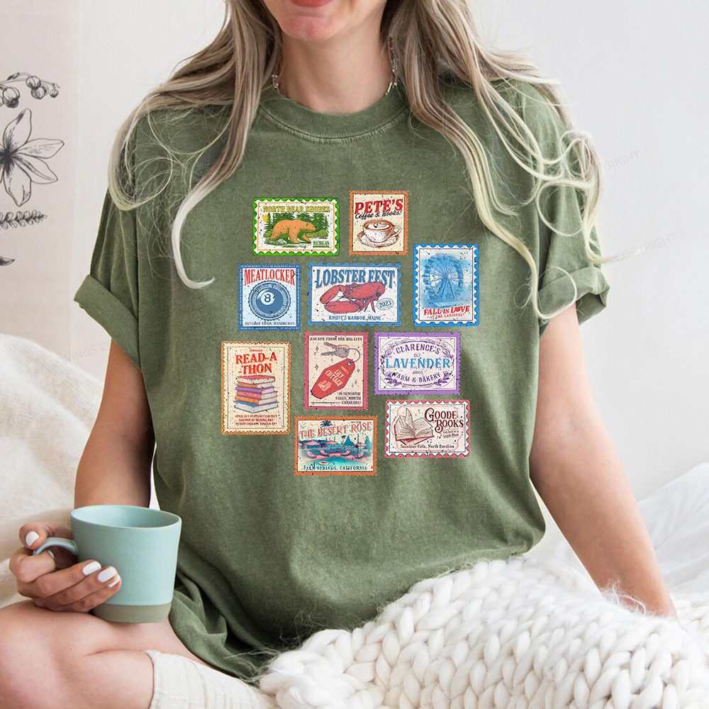 Pagewings Books Stamp Beach Read Unisex Washed T-shirt