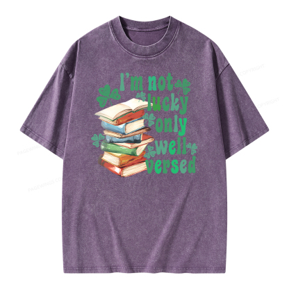 Pagewing St Patty Day Trendy Retro Book Shamrock Shirt Unisex Washed T-shirt