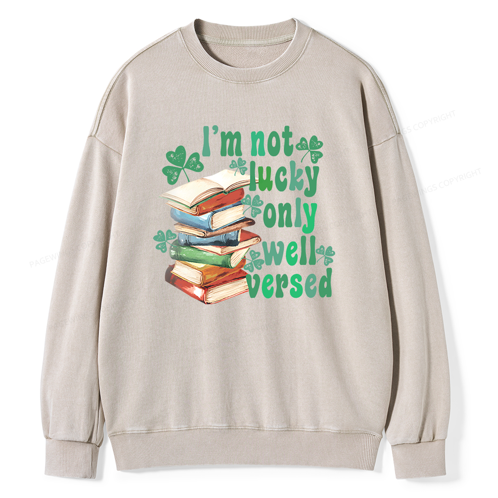 Pagewin St Patty Day Trendy Retro Book Shamrock Shirt Unisex Washed Sweatshirt