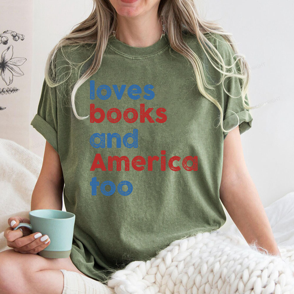 Pagewings Loves Books and America Too Unisex Washed T-shirt
