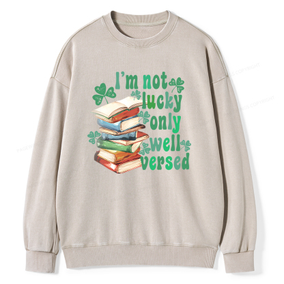 Pagewin St Patty Day Trendy Retro Book Shamrock Shirt Unisex Washed Sweatshirt
