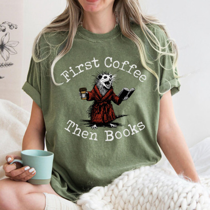 Pagewings First Coffee Then Books Unisex Washed T-shirt