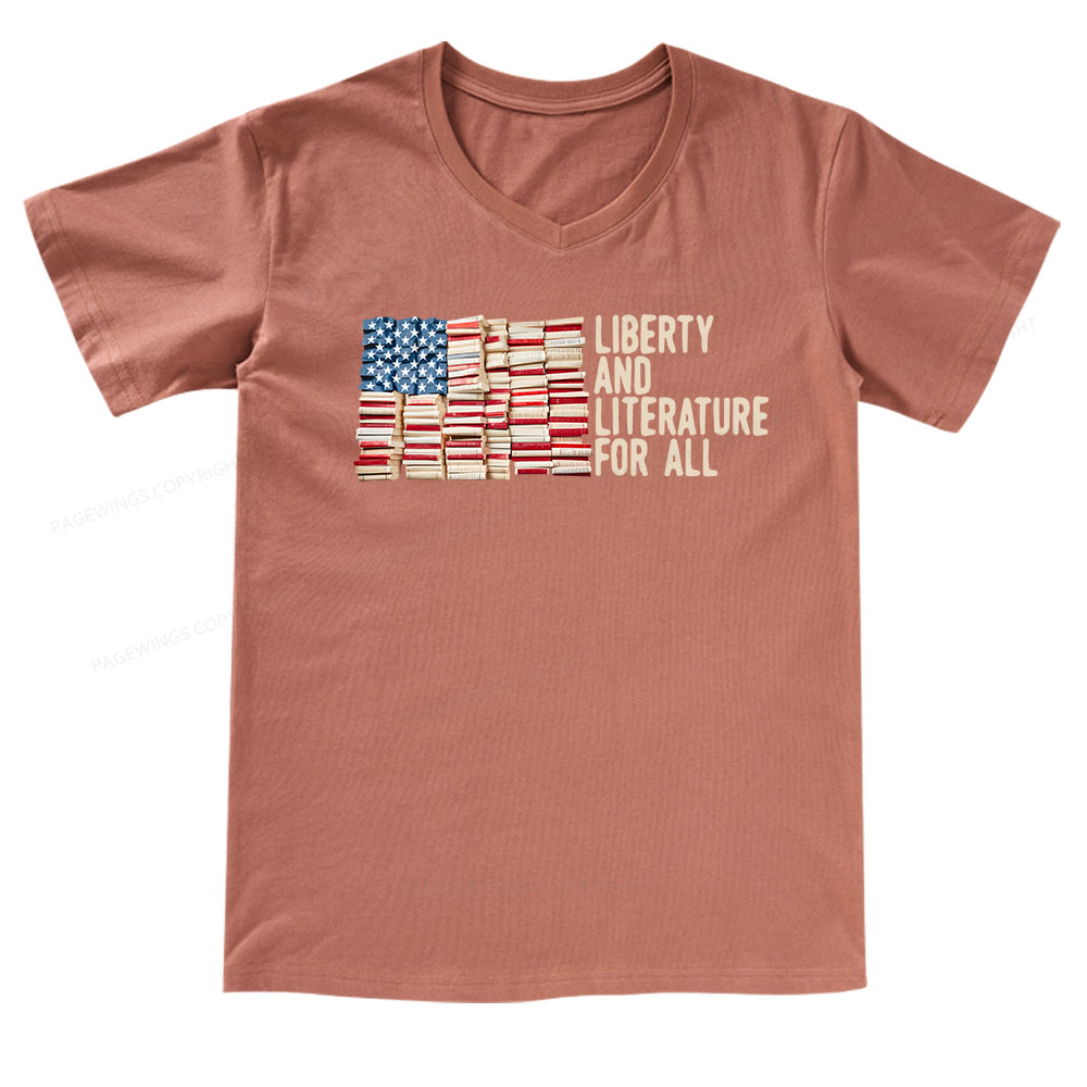 Pagewings Liberty And Literature For All V-neck T-shirt