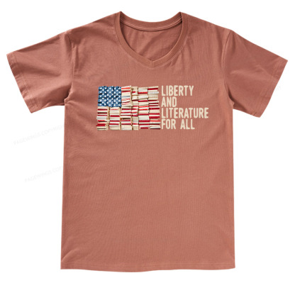 Pagewings Liberty And Literature For All V-neck T-shirt