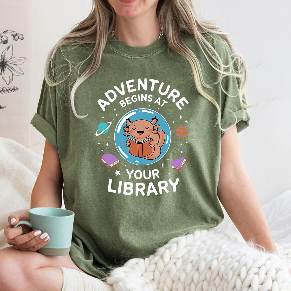 Pagewings Adventure Begins At Your Library Unisex Washed T-shirt
