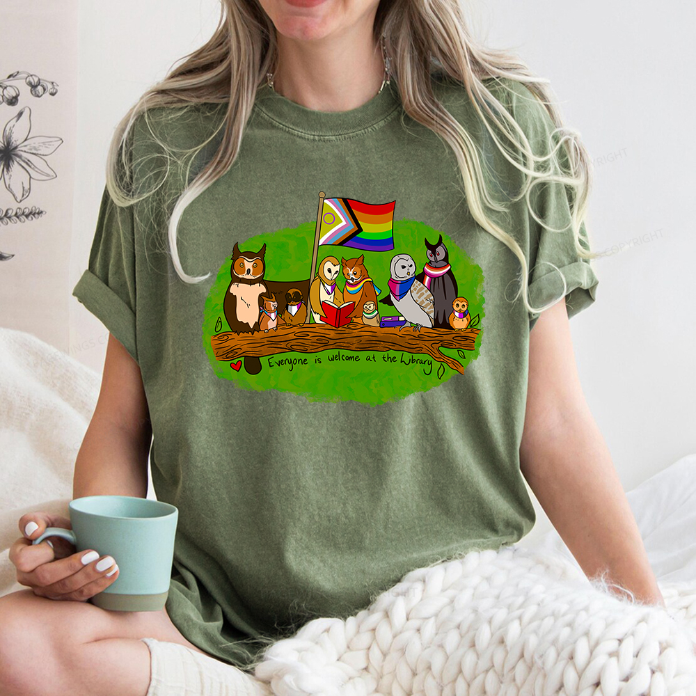 Pagewings Everyone Is Welcome at the Library Unisex Washed T-shirt