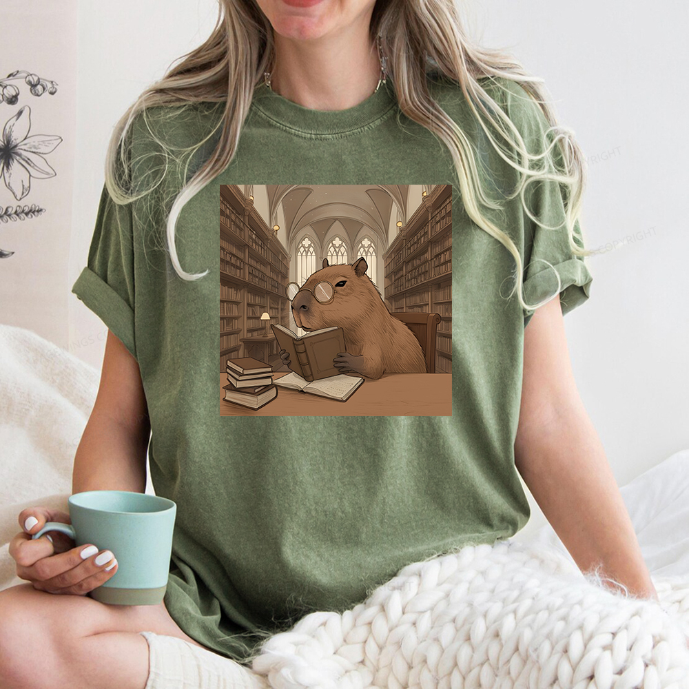 Pagewings The Reader Capybara Unisex Washed T-shirt