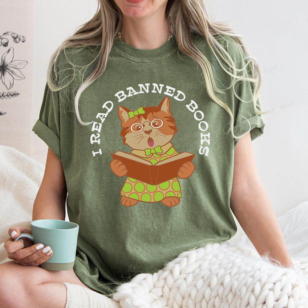 Pagewings I Read Banned Books Kitten Unisex Washed T-shirt