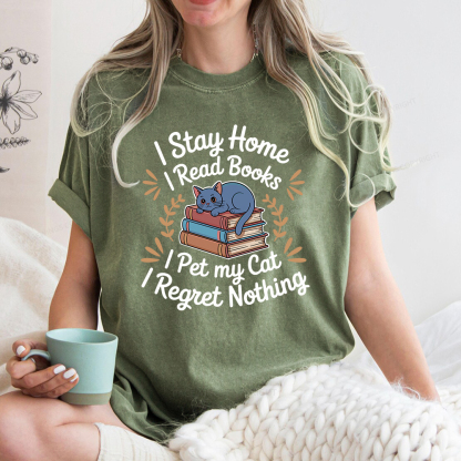 Pagewings I Stay Home I Read Books I Pet My Cat Unisex Washed T-shirt