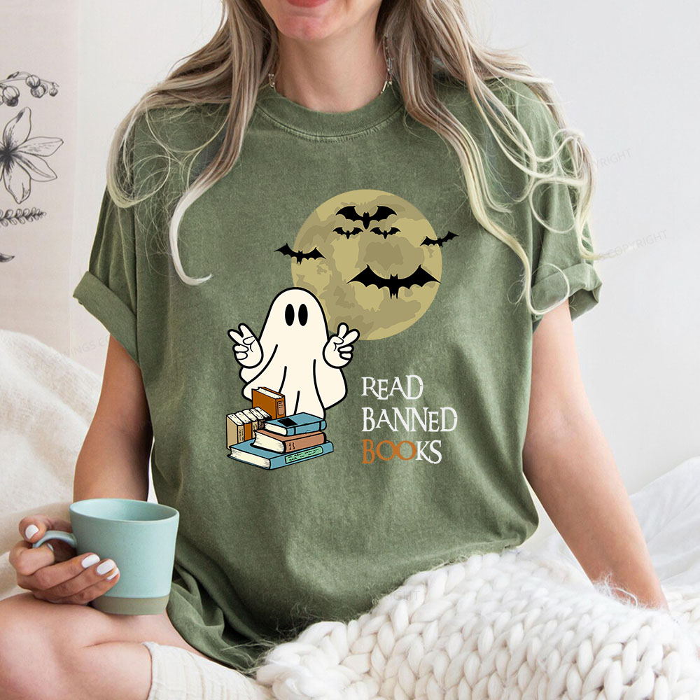 Pagewings Read Banned Books Halloween  Unisex Washed T-shirt