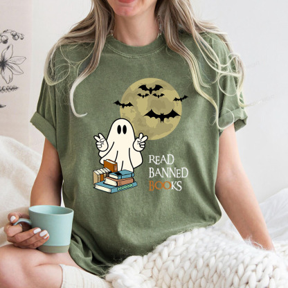 Pagewings Read Banned Books Halloween  Unisex Washed T-shirt