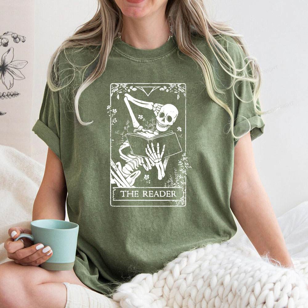 Pagewings The Reader Death Skull Book Unisex Washed T-shirt