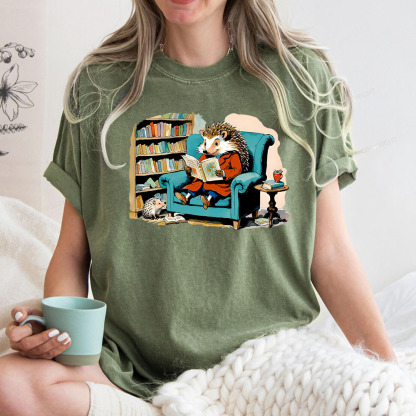 Pagewings Mr. Hedgehog Is Reading A Book Unisex Washed T-shirt