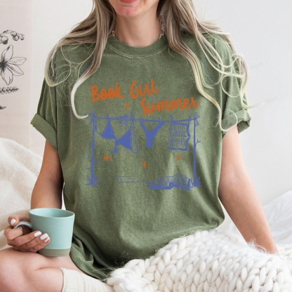 Pagewings Book Girl Summer Bookish Unisex Washed T-shirt
