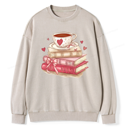 Pagewin Book Lover Valentine Sweatshirt Unisex Washed Sweatshirt