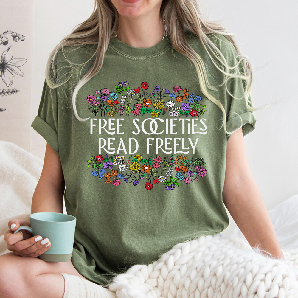 Pagewings Free Societies Read Freely Unisex Washed T-shirt
