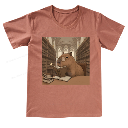 Pagewings The Reader Capybara V-neck T-shirt