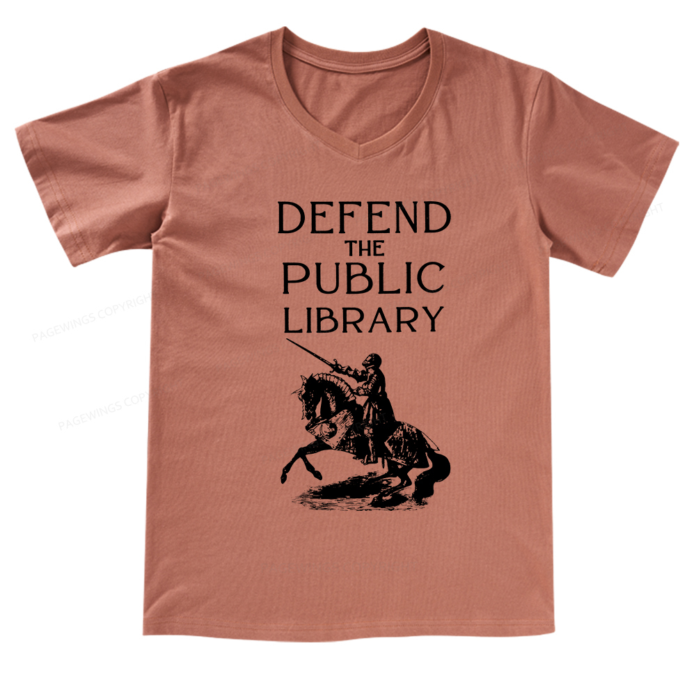 Pagewings Defend The Public Library V-neck T-shirt