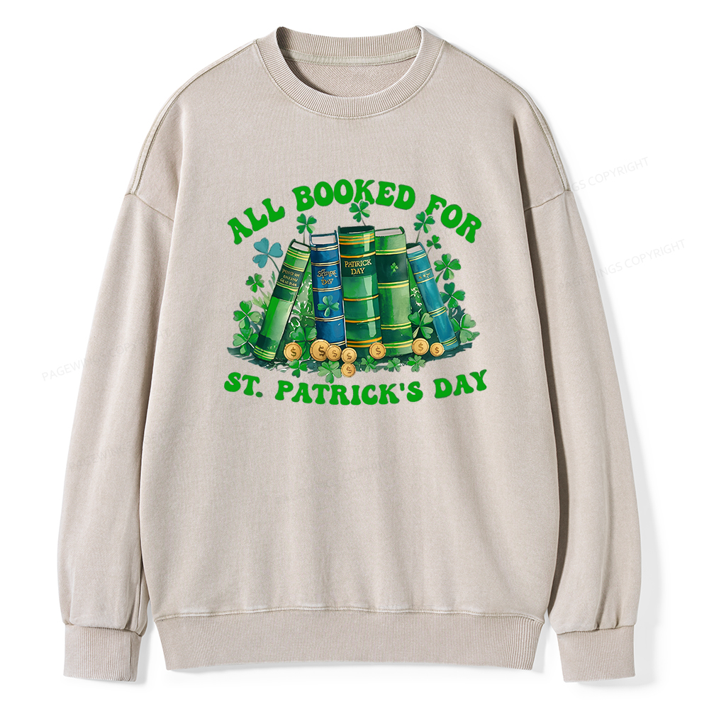 Pagewin Librarian Shirt, Shamrock Book Shirt Unisex Washed Sweatshirt