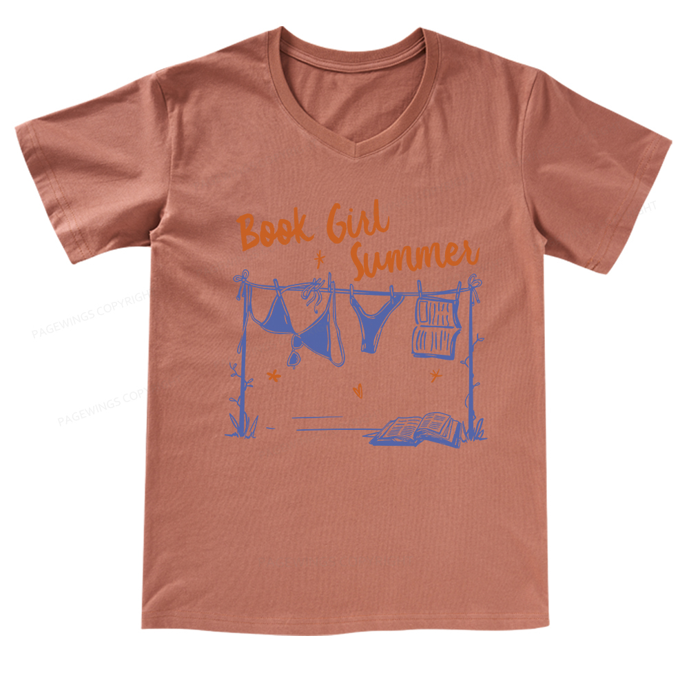 Pagewings Book Girl Summer Bookish V-neck T-shirt