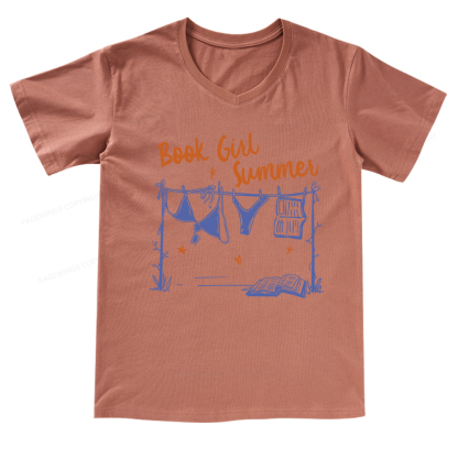 Pagewings Book Girl Summer Bookish V-neck T-shirt