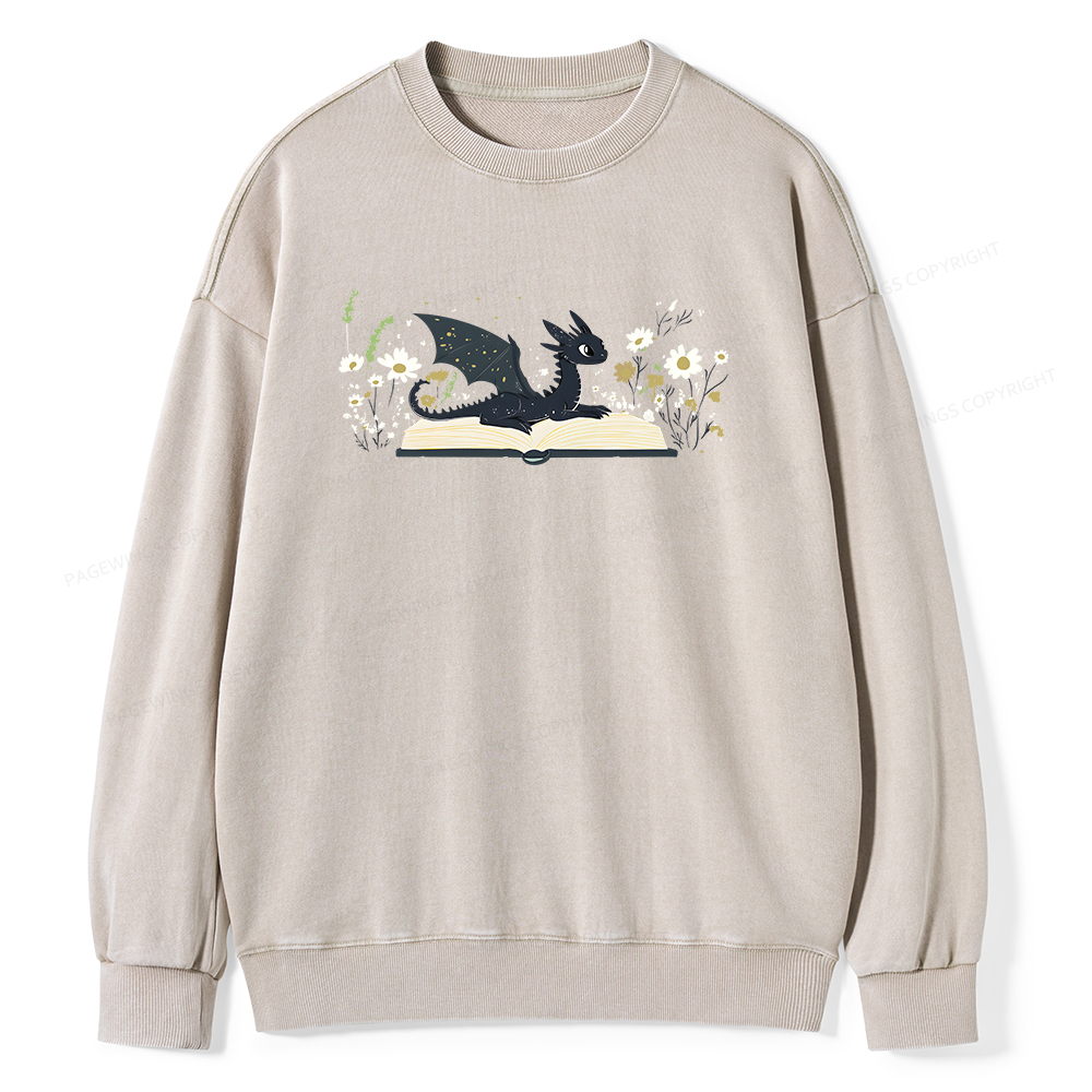 Pagewings Dragon Book Unisex Washed Sweatshirt