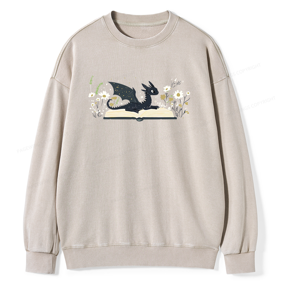 Pagewings Dragon Book Unisex Washed Sweatshirt