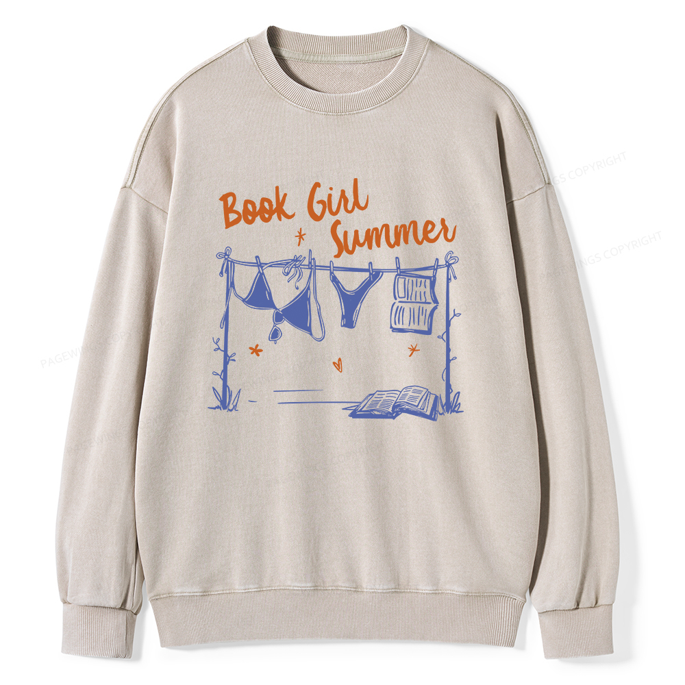 Pagewings Book Girl Summer Bookish Unisex Washed Sweatshirt