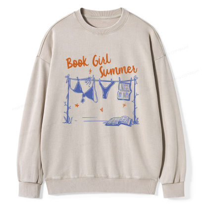 Pagewings Book Girl Summer Bookish Unisex Washed Sweatshirt