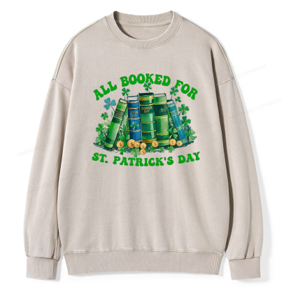 Pagewin Librarian Shirt, Shamrock Book Shirt Unisex Washed Sweatshirt